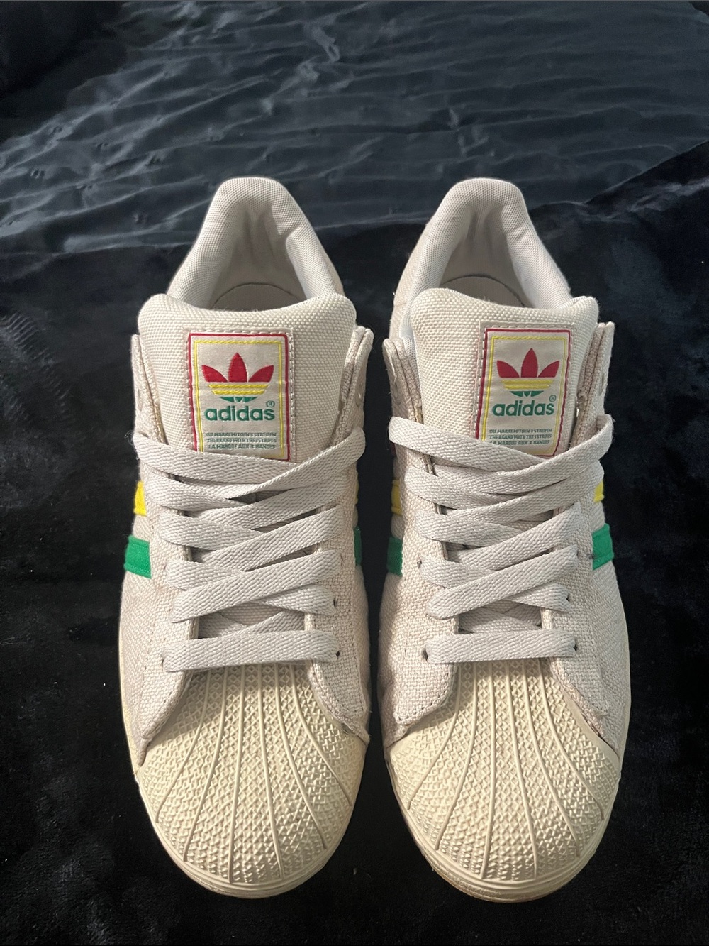 adidas Cream Sneakers with Green & Yellow Stripes